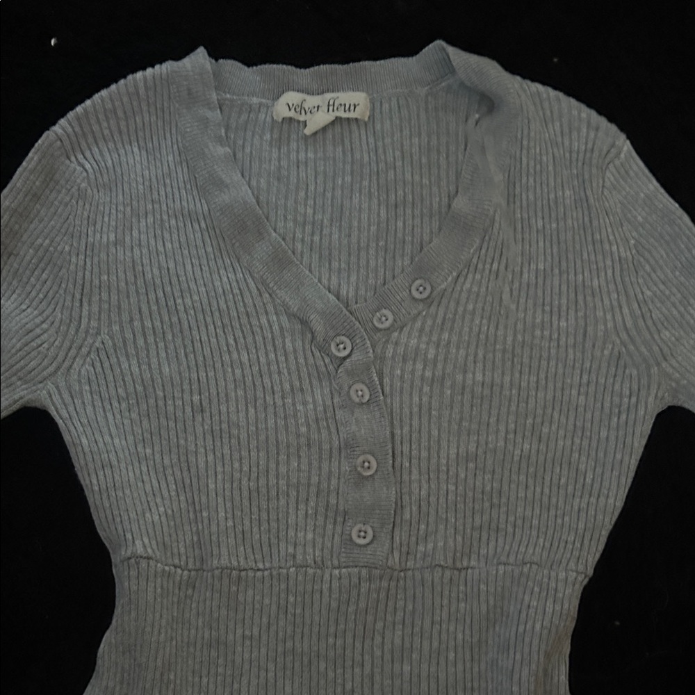 Velvet Heart Light Gray Ribbed Button Top - Picture 2 of 4